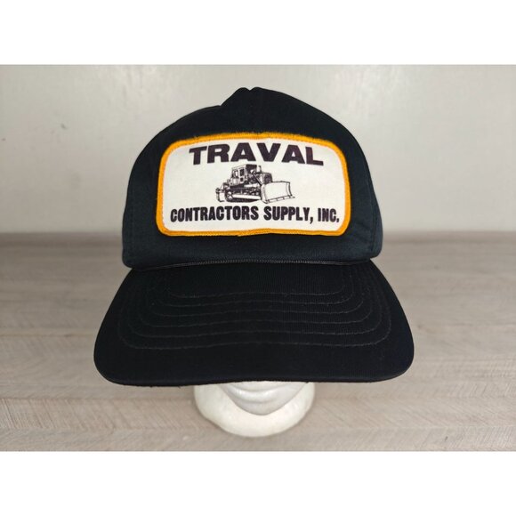 Vintage Snapback Trucker Hat Traval Contractors Black Cap By Headliner Korea - Picture 4 of 9